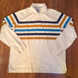 Vintage Lands' End Rugby Shirt Men's XL Blue Brown Striped 46-48 100% Cotton